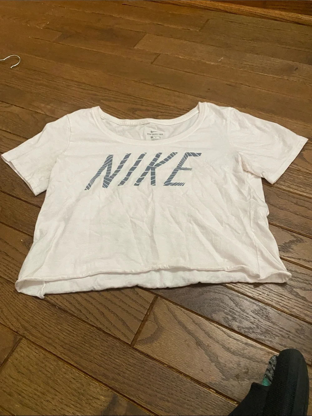 Nike Light Pink Cropped Tee with Grey Striped Logo